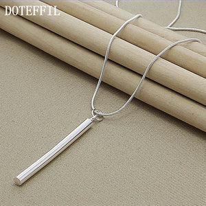 925 Silver Square/Round Pillar Pendant Necklace Snake Chain