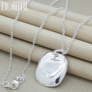 925 Silver Square Sign Pendant Necklace 18 Inch Chain Women Wedding Charm