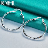925 Silver Square Smooth 40mm Circle Hoop Earrings Women Engagement Jewelry