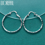 925 Silver Square Smooth 40mm Circle Hoop Earrings Women Engagement Jewelry