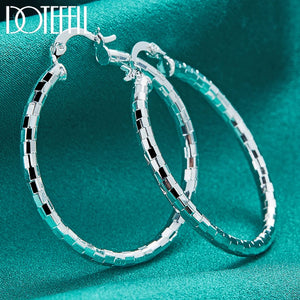 925 Silver Square Smooth 40mm Circle Hoop Earrings Women Engagement Jewelry