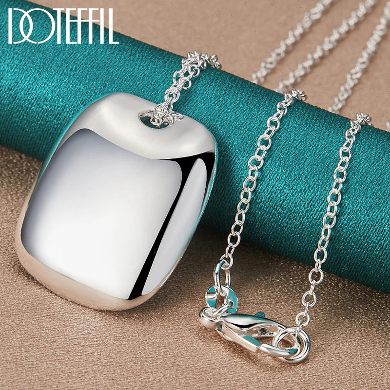 925 Silver Square Pendant Necklace 18-30 Inch Chain Wedding Jewelry