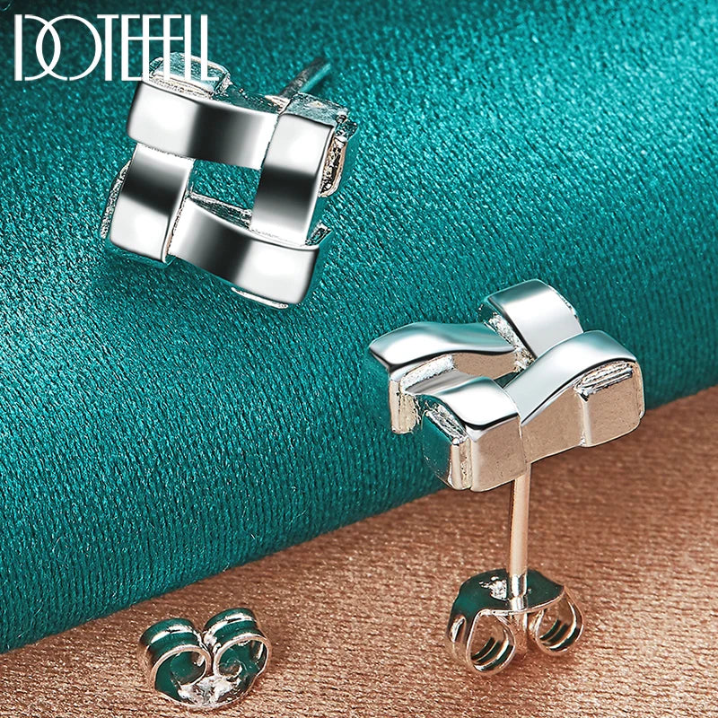 925 Silver Square Stud Earrings Wedding Engagement Party Jewelry