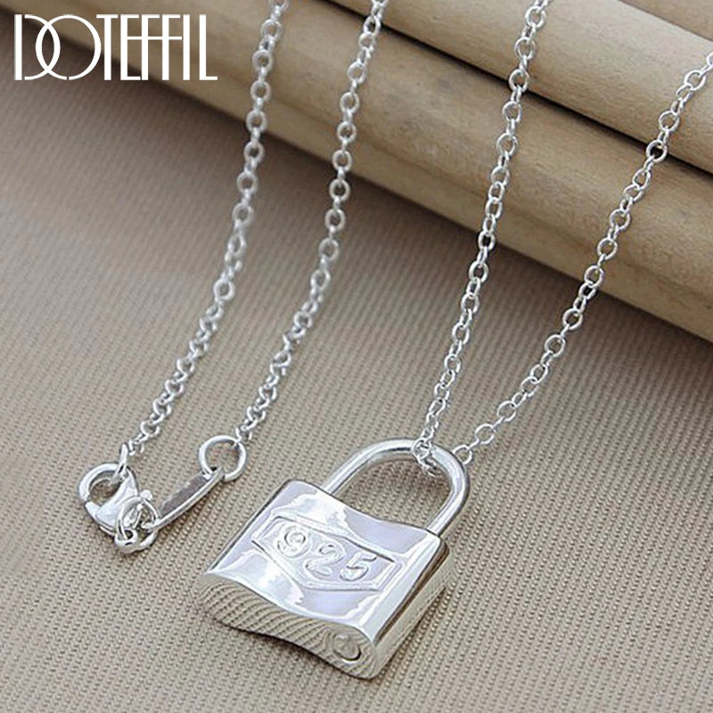 925 Sterling Silver Squer Lock Necklace 18 inch Chain