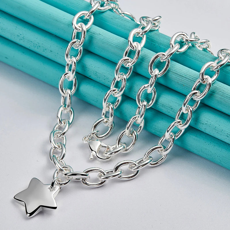 925 Silver Star Pendant Necklace 18" Chain Wedding Jewelry