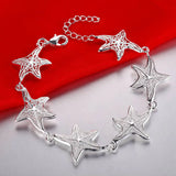925 Silver Starfish Bracelet Woman Wedding Gift Jewelry