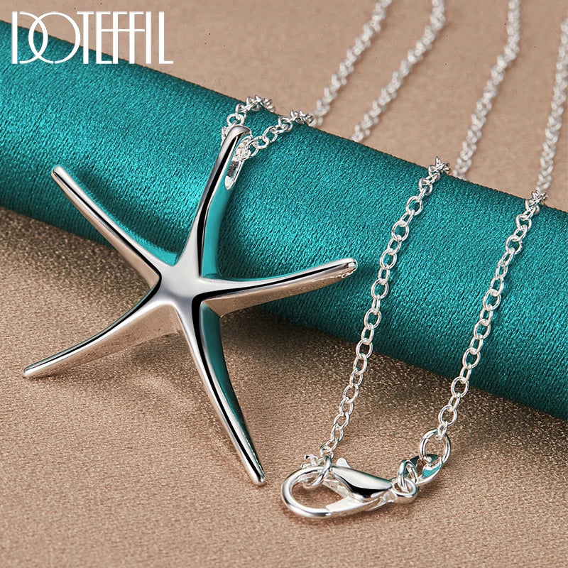 925 Silver Starfish Pendant Necklace 16-30 Inches Chain Wedding Jewelry