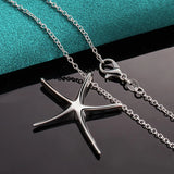 925 Silver Starfish Pendant Necklace 16-30 Inches Chain Wedding Jewelry