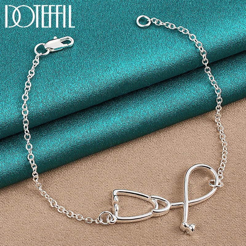 925 Silver Stethoscope Pendant Bracelet for Women