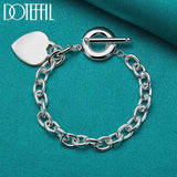 925 Silver TO Button Love Heart Pendant Bracelet Chain Charm Jewelry