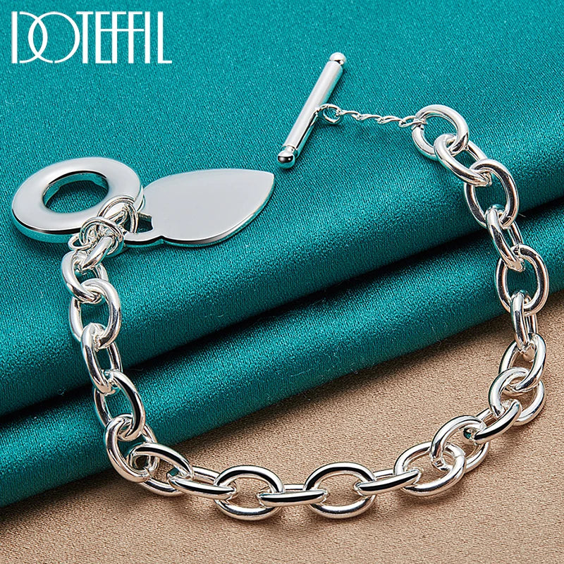 925 Silver TO Button Love Heart Pendant Bracelet Chain Charm Jewelry