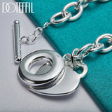 925 Silver TO Button Love Heart Pendant Bracelet Chain Charm Jewelry