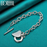 925 Silver TO Button Love Heart Pendant Bracelet Chain Charm Jewelry