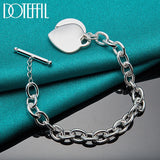 925 Silver TO Button Love Heart Pendant Bracelet Chain Charm Jewelry