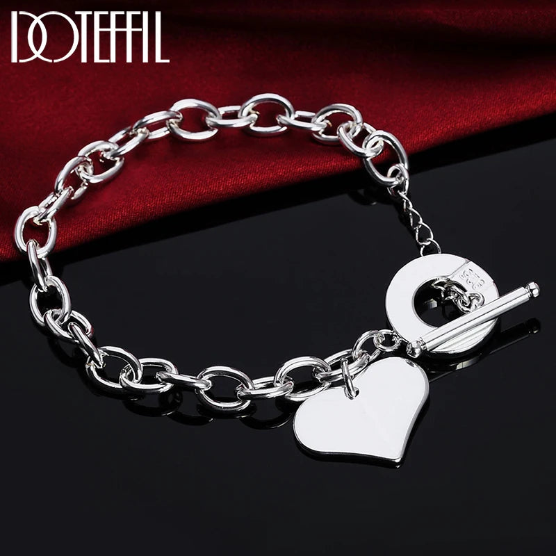925 Silver TO Love Heart Bracelet Women Wedding Engagement Party Jewelry