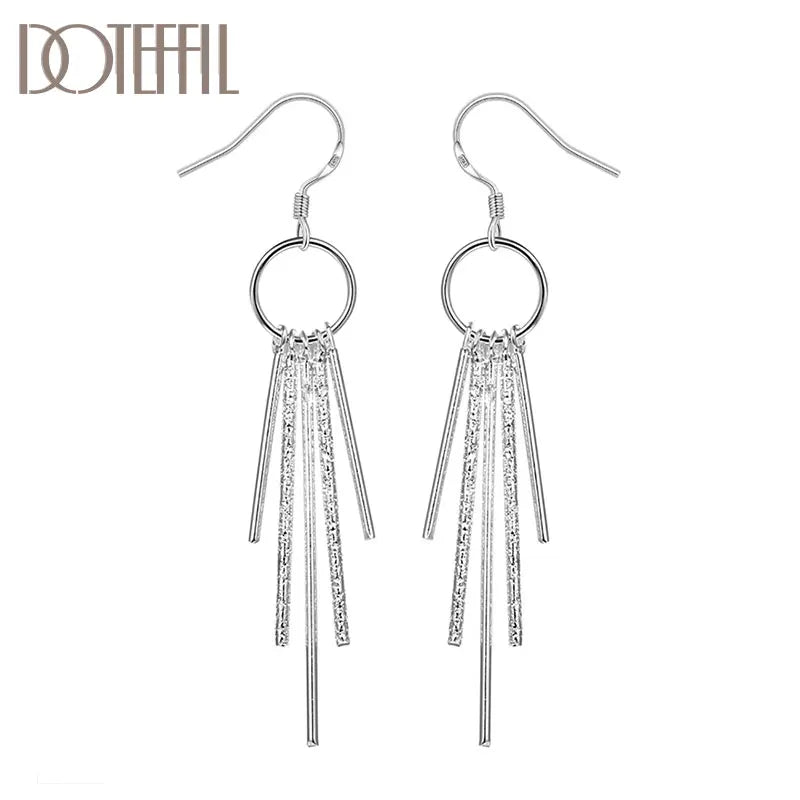 925 Silver Tassel Earrings Charm Women Jewelry Wedding Gift