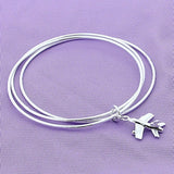 925 Silver Three Circle Aircraft Bangle Bracelet For Woman Wedding Engagement