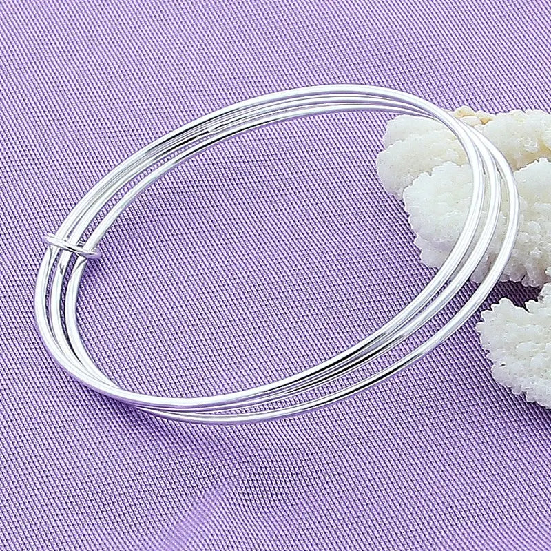 925 Silver Three Circle Bangle Bracelet Wedding Charm Jewelry