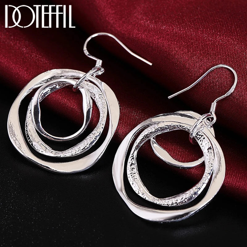 925 Silver Three Circle Drop Earring Wedding Party Jewelry