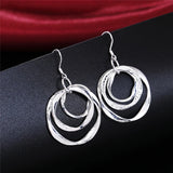 925 Silver Three Circle Drop Earring Wedding Party Jewelry