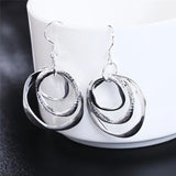 925 Silver Three Circle Drop Earring Wedding Party Jewelry