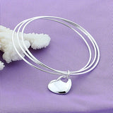925 Silver Three Circle Heart Bangle Bracelet Wedding Party Jewelry