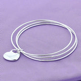 925 Silver Three Circle Heart Bangle Bracelet Wedding Party Jewelry