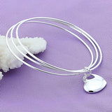 925 Silver Three Circle Heart Bangle Bracelet Wedding Party Jewelry