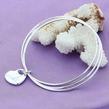 925 Silver Three Circle Heart Bangle Bracelet Wedding Party Jewelry
