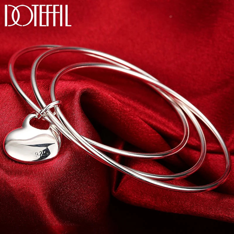 925 Silver Three Circle Heart Bangle Wedding Party Jewelry