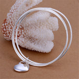 925 Silver Three Circle Heart Bangle Wedding Party Jewelry