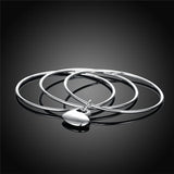 925 Silver Three Circle Heart Bangle Wedding Party Jewelry