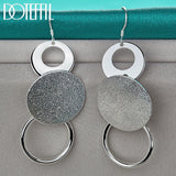 925 Silver Three Circle Matte Drop Earrings Women Party Gift