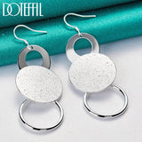 925 Silver Three Circle Matte Drop Earrings Women Party Gift