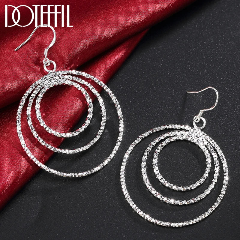 925 Silver Three Circle Earring For Women Wedding Party