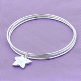 925 Silver 3 Circle Star Bangle Bracelet Wedding Engagement