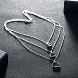 925 Silver Three Heart Chain Pendant Necklace For Women Wedding