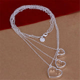 925 Silver Three Heart Chain Pendant Necklace For Women Wedding