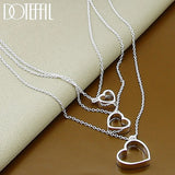 925 Silver Three Heart Chain Pendant Necklace For Women Wedding