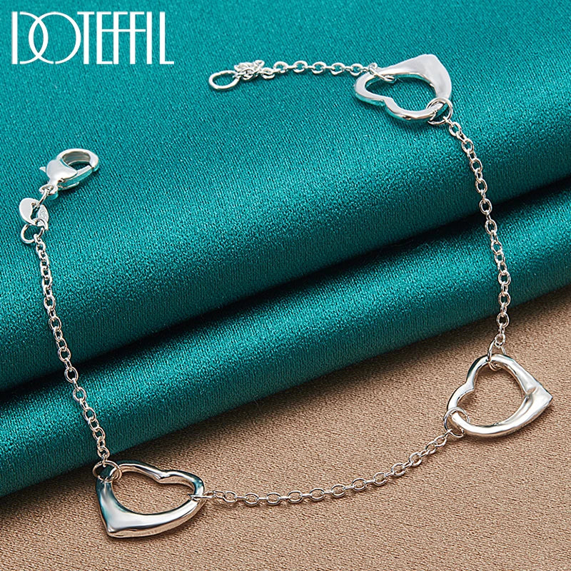925 Silver Hearts Chain Bracelet For Women Wedding Jewelry