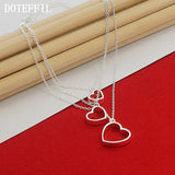 925 Silver Three Hearts Pendant Necklace Women Wedding Jewelry