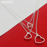 925 Silver Three Hearts Pendant Necklace Women Wedding Jewelry