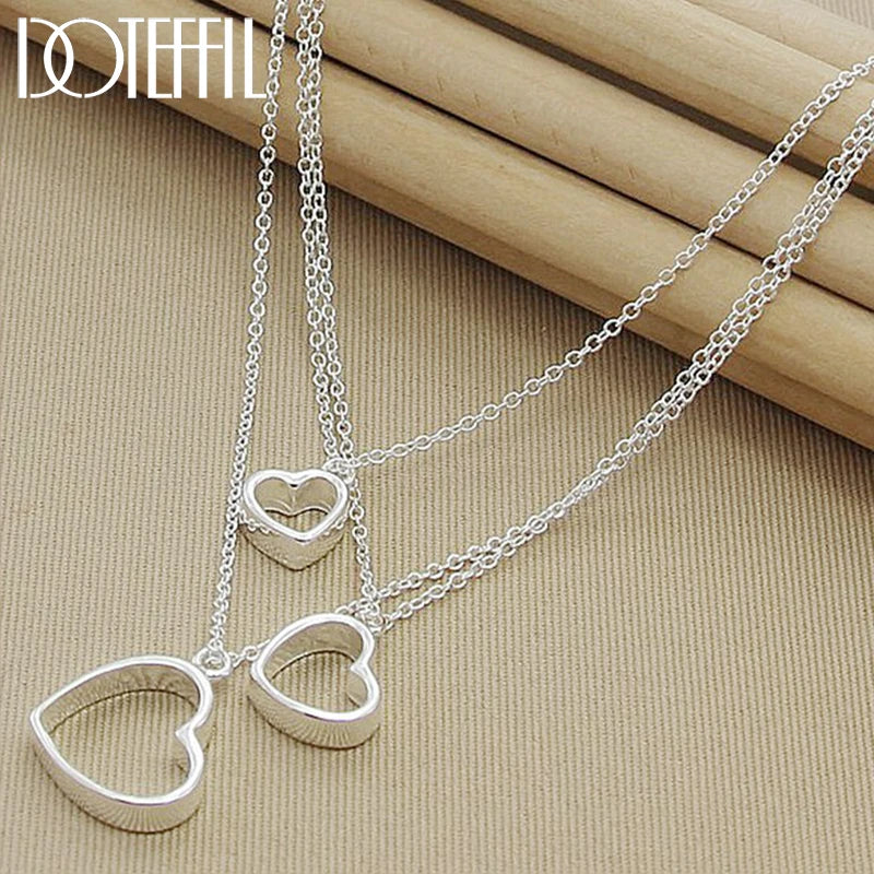 925 Silver Three Hearts Pendant Necklace Women Wedding Jewelry