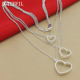 925 Silver Three Hearts Pendant Necklace Women Wedding Jewelry