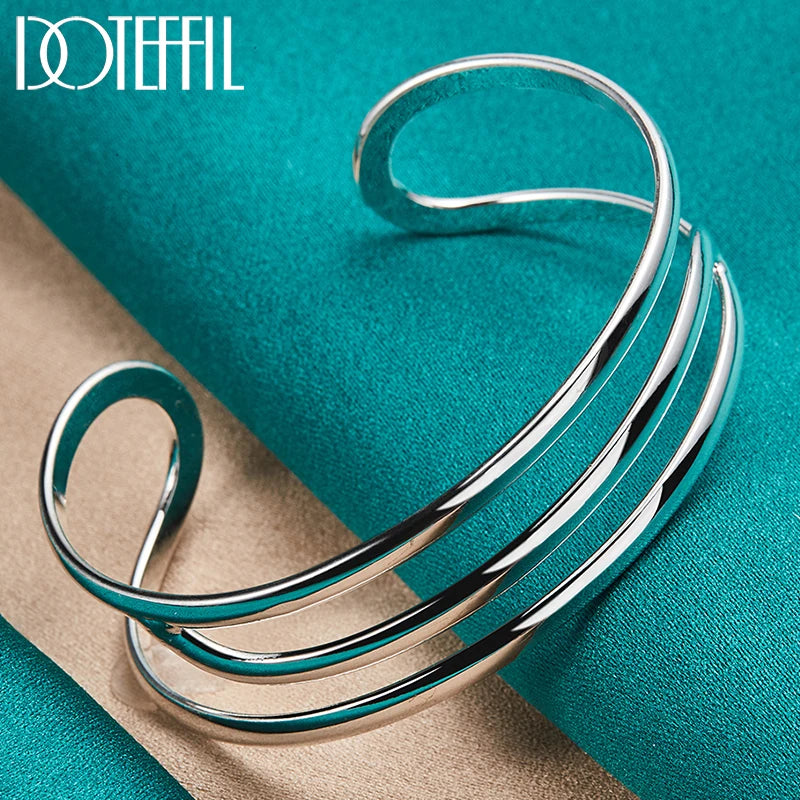 925 Silver 3 Line Bangles Bracelet Wedding Party Jewelry