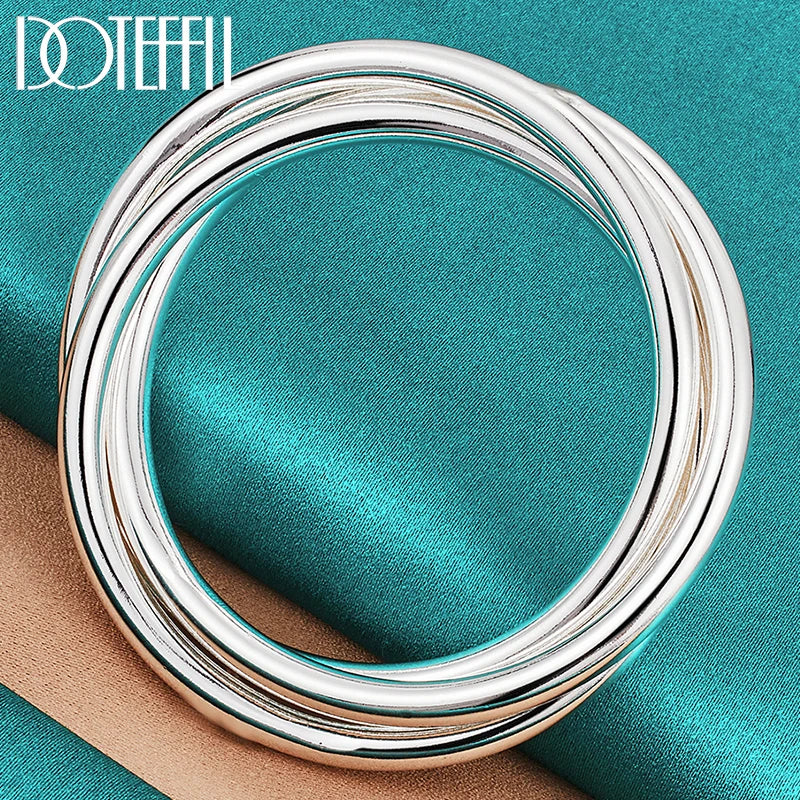 925 Silver 3-Line Smooth Bangle Bracelet Wedding Engagement Party