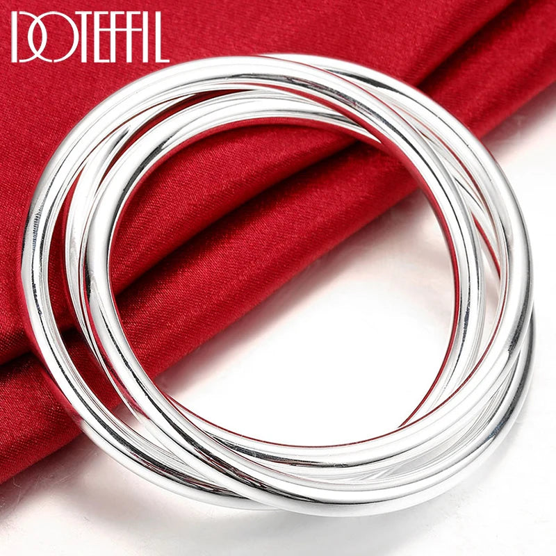 925 Silver Three Lines Bangle Bracelet Wedding Jewelry