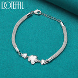 925 Silver Three Plum Rose Flower Bracelet Wedding Jewelry