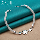 925 Silver Three Plum Rose Flower Bracelet Wedding Jewelry