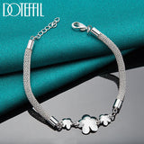 925 Silver Three Plum Rose Flower Bracelet Wedding Jewelry